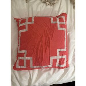 Modern Coral White Decorative Pillow Greek Key‎ Pattern Geometric Accent Throw